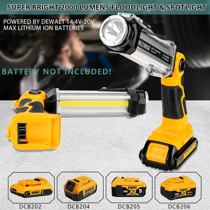 2000LM LED Work Light for Dewalt Flashlight 20V MAX Lithium BatteryPortable Light 3 Modes for Camping Car Repairing Emergency