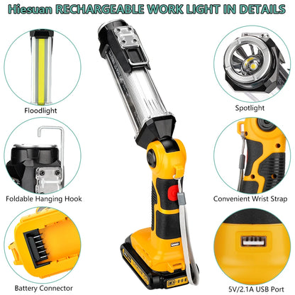 2000LM LED Work Light for Dewalt Flashlight 20V MAX Lithium BatteryPortable Light 3 Modes for Camping Car Repairing Emergency