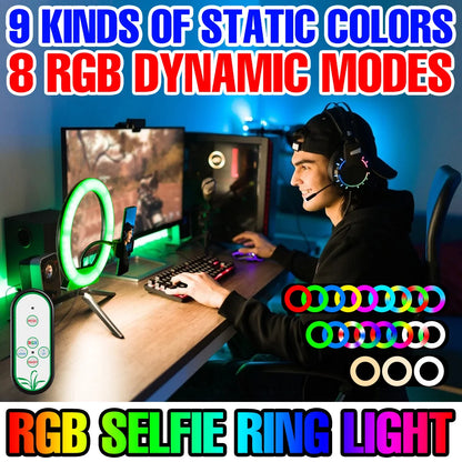 RGB Selfie Ring Light Led For Photography Dimmable Makeup Video Lamp Ring Light Professional USB Powered Circle Fill Lighting