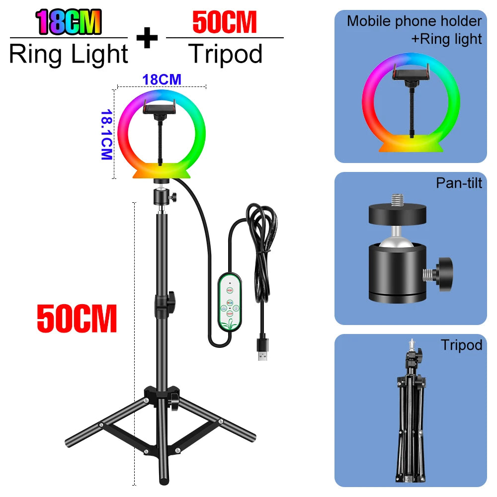 RGB Selfie Ring Light Led For Photography Dimmable Makeup Video Lamp Ring Light Professional USB Powered Circle Fill Lighting