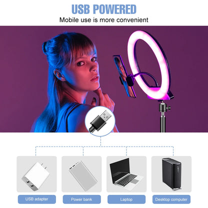 RGB Selfie Ring Light Led For Photography Dimmable Makeup Video Lamp Ring Light Professional USB Powered Circle Fill Lighting