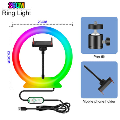 RGB Selfie Ring Light Led For Photography Dimmable Makeup Video Lamp Ring Light Professional USB Powered Circle Fill Lighting