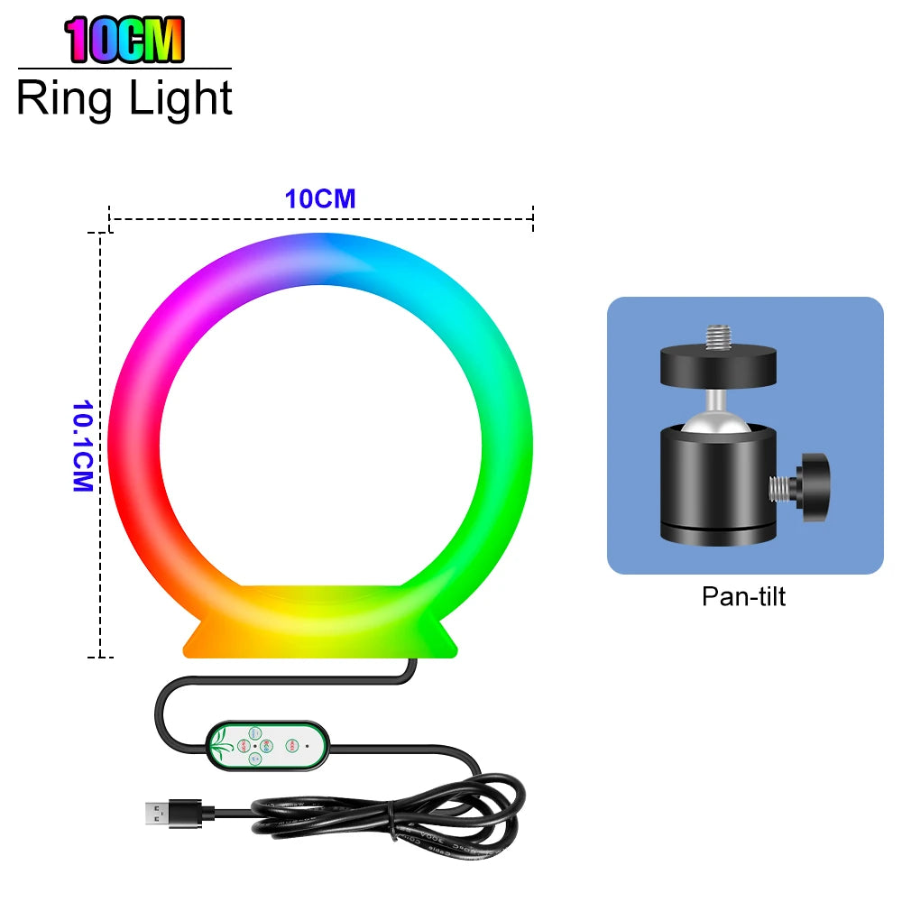 RGB Selfie Ring Light Led For Photography Dimmable Makeup Video Lamp Ring Light Professional USB Powered Circle Fill Lighting