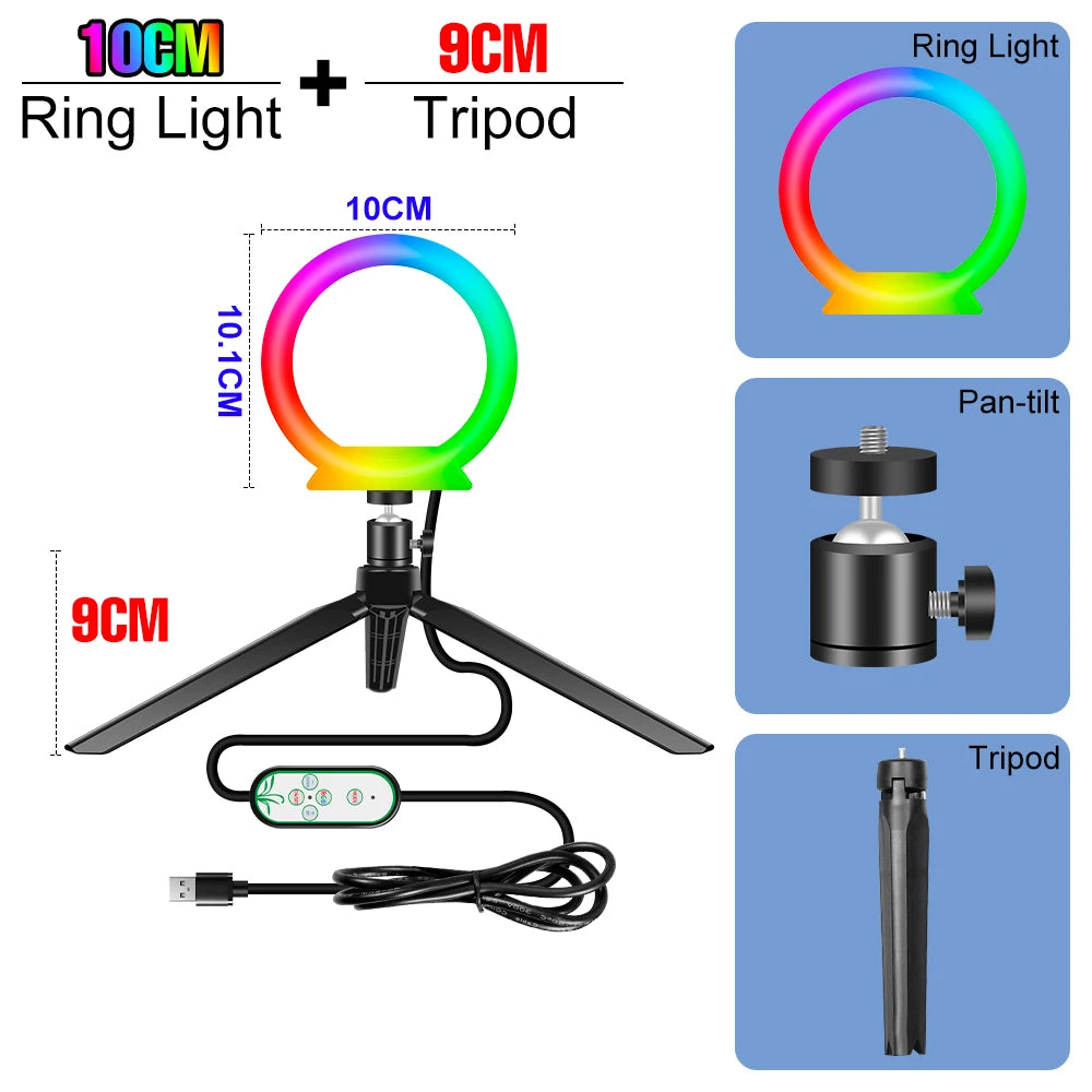 RGB Selfie Ring Light Led For Photography Dimmable Makeup Video Lamp Ring Light Professional USB Powered Circle Fill Lighting