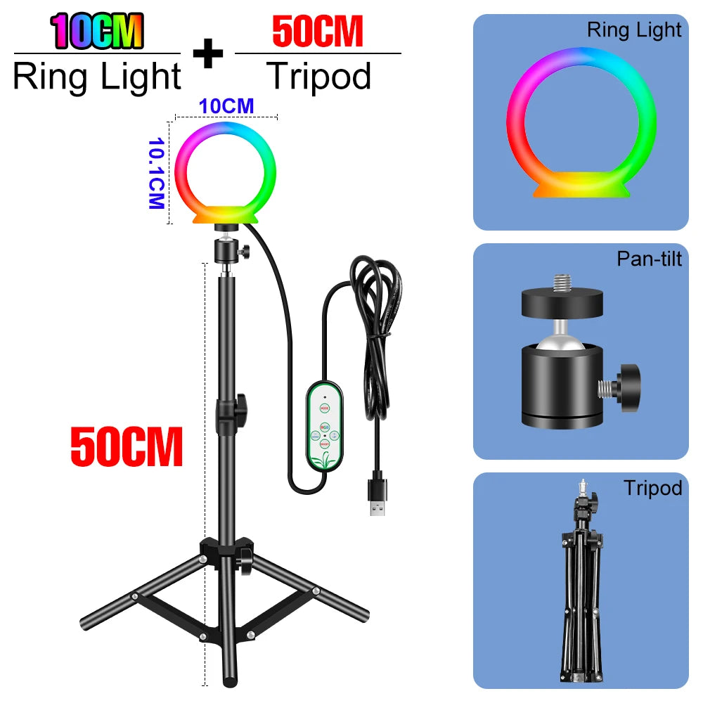 RGB Selfie Ring Light Led For Photography Dimmable Makeup Video Lamp Ring Light Professional USB Powered Circle Fill Lighting