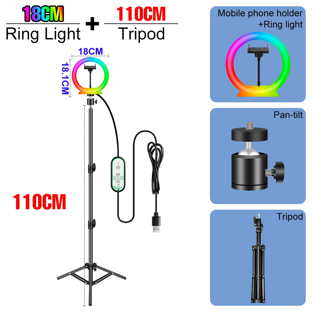 RGB Selfie Ring Light Led For Photography Dimmable Makeup Video Lamp Ring Light Professional USB Powered Circle Fill Lighting