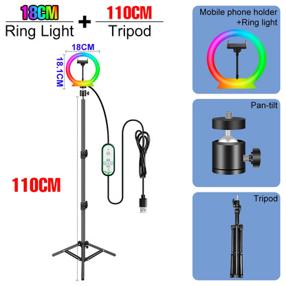 RGB Selfie Ring Light Led For Photography Dimmable Makeup Video Lamp Ring Light Professional USB Powered Circle Fill Lighting