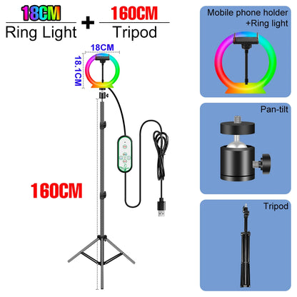 RGB Selfie Ring Light Led For Photography Dimmable Makeup Video Lamp Ring Light Professional USB Powered Circle Fill Lighting