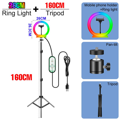 RGB Selfie Ring Light Led For Photography Dimmable Makeup Video Lamp Ring Light Professional USB Powered Circle Fill Lighting