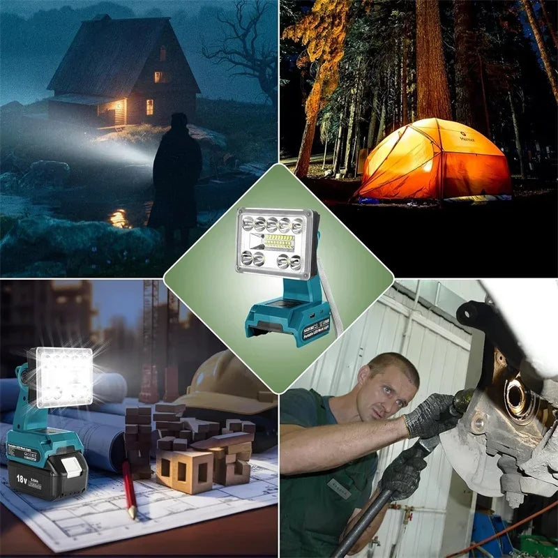 Portable flashlight LED working light for Makita/DEWALT/MILWAKEE/BOSCH/BLACK & DECKER 18V battery camping light