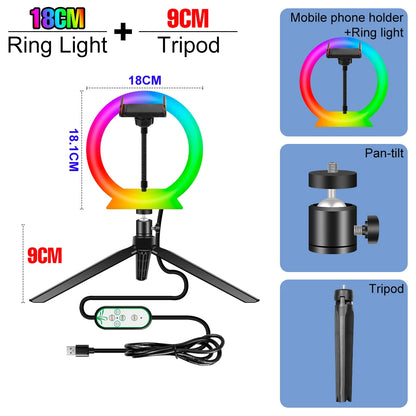 RGB Selfie Ring Light Led For Photography Dimmable Makeup Video Lamp Ring Light Professional USB Powered Circle Fill Lighting