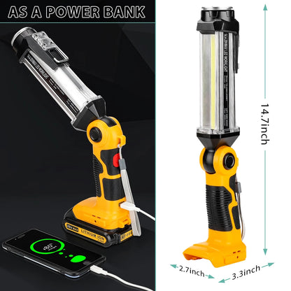 2000LM LED Work Light for Dewalt Flashlight 20V MAX Lithium BatteryPortable Light 3 Modes for Camping Car Repairing Emergency