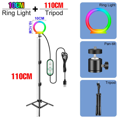 RGB Selfie Ring Light Led For Photography Dimmable Makeup Video Lamp Ring Light Professional USB Powered Circle Fill Lighting